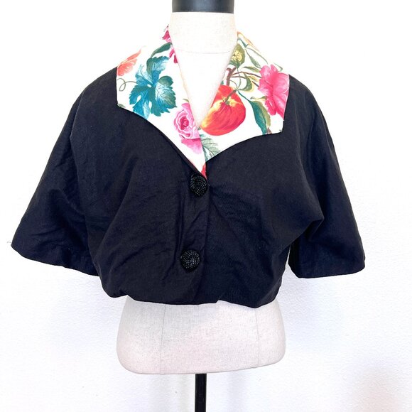 Funky & Unique Crop Jacket - Handmade - Solid & Floral - Size M/L - Picture 14 of 14